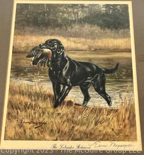 Framed Under Glass Print Of The Labrador Retriever Dog By Edwin Megargee, Signed by Artist.  16 x 18.5"