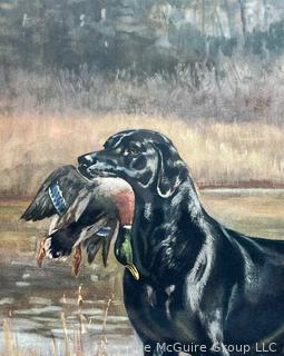 Framed Under Glass Print Of The Labrador Retriever Dog By Edwin Megargee, Signed by Artist.  16 x 18.5"