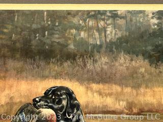 Framed Under Glass Print Of The Labrador Retriever Dog By Edwin Megargee, Signed by Artist.  16 x 18.5"