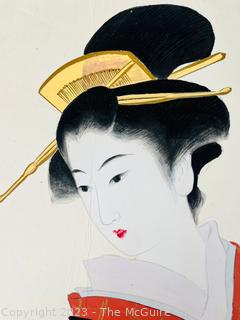 Original Japanese Gouache Paint on Card Board of Geisha.  9" x 11"