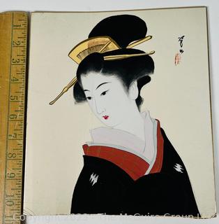 Original Japanese Gouache Paint on Card Board of Geisha.  9" x 11"