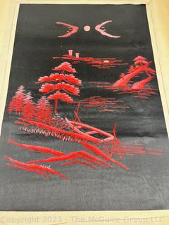 Japanese Black with Red Embroidery On Silk "The Cloud On Distant Hill".  11" x 16"