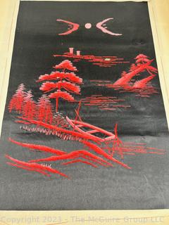 Japanese Black with Red Embroidery On Silk "The Cloud On Distant Hill".  11" x 16"