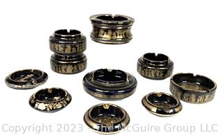 Group of Black, Made in Greece Terracotta 24K Gold Decorated Set of Ashtrays