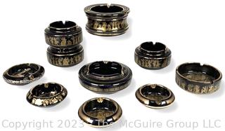 Group of Black, Made in Greece Terracotta 24K Gold Decorated Set of Ashtrays