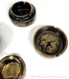 Group of Black, Made in Greece Terracotta 24K Gold Decorated Set of Ashtrays