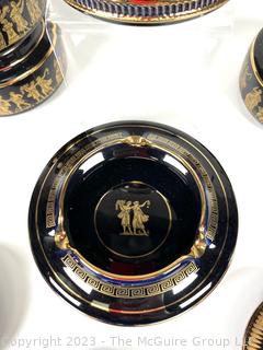 Group of Black, Made in Greece Terracotta 24K Gold Decorated Set of Ashtrays