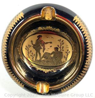 Group of Black, Made in Greece Terracotta 24K Gold Decorated Set of Ashtrays