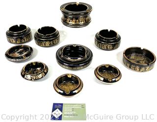 Group of Black, Made in Greece Terracotta 24K Gold Decorated Set of Ashtrays