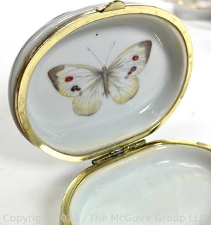 Collection of Porcelain and Metal Decorative Items Including Enamel Painted Spoons