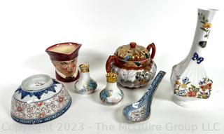 Collection of Hand Painted Porcelain Including Royal Doulton Toby Mug, Aynsley Vase and Asian Painted China. 