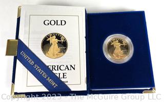 1989 US Mint American Eagle Half Ounce Twenty Five Dollar Gold Coin.  Mint Mark P.  