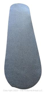 Blue All Weather Braided Wool Oval Runner Rug. 26" x 108"