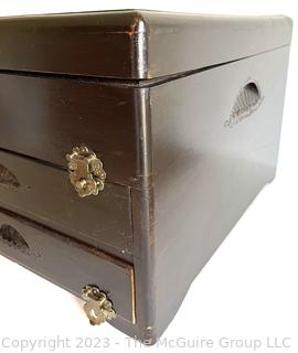 Carved Chinese Silver Flatware Table Top Chest or Trunk with Mirror Back and Drawers. 15" x  25" x 11"