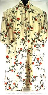 Vintage White with Red Fruit Raw Silk Kimono or Robe Made In Japan