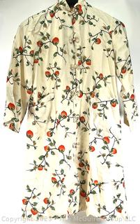 Vintage White with Red Fruit Raw Silk Kimono or Robe Made In Japan