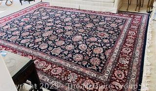 Kashan Hand Made Wool Rug Red on Navy Ground. 8' x 11'