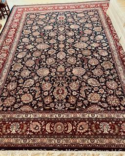 Kashan Hand Made Wool Rug Red on Navy Ground. 8' x 11'