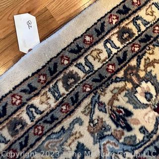 Hand Woven Narenj Paisley Wool Rug with Navy on Beige Ground. 100" x 135"