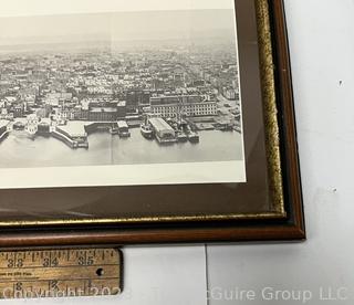 Framed Under Glass Black & White Photograph of the Brooklyn Bridge, NYC.  10 x 41"