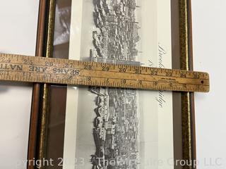 Framed Under Glass Black & White Photograph of the Brooklyn Bridge, NYC.  10 x 41"