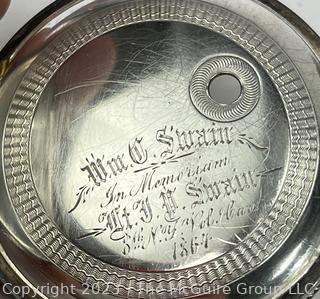 Engraved Keywind Pocket Watch Case Inscribed "Wm _ Swain In Memoriam Lt. _ _ Swain: 8th NY Vol. Cav. 1864"