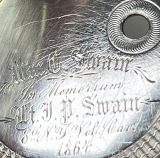 Engraved Keywind Pocket Watch Case Inscribed "Wm _ Swain In Memoriam Lt. _ _ Swain: 8th NY Vol. Cav. 1864"