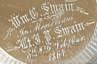 Engraved Keywind Pocket Watch Case Inscribed "Wm _ Swain In Memoriam Lt. _ _ Swain: 8th NY Vol. Cav. 1864"