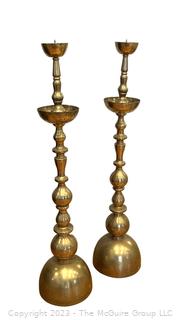 Two (2) Large Brass Moroccan Floor Altar Candle Holders 33"T