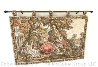 Scenes Galantes Italian Wall Tapestry.  47" x 34" including display rod. 