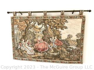 Scenes Galantes Italian Wall Tapestry.  47" x 34" including display rod. 