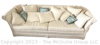 Heritage Upholstered White Woven Fabric Couch or Sofa with Pillows. 94"l x 36"d x 29"t