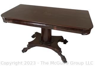 Mahogany Empire Console Table on Pedestal Base. 48"w  x 24"d x 29"t