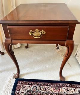 Cherry End Table with Single Drawer and Cabriolet Legs. 20" x 24"d x 23"t