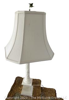 White Alabaster Marble Table Lamp with Finial and Shade.  This is the second of two being offer at auction. 35" tall including finial. 