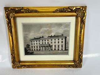 Framed Under glass Engraving of Tremont House Hotel in Boston by Archer c. 1846,  by J. Archer. 11 x 13"