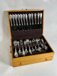 Large Set of Towle Silver Plate Flatware in Storage Box. 