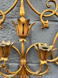 Seven (7) Lite Iron Hollywood Regency Gilt Leaf Painted Wall Candle Sconce.  24" x 36"