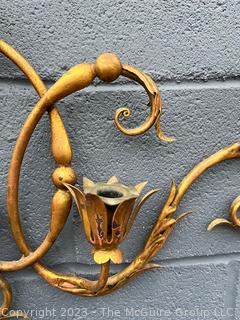 Seven (7) Lite Iron Hollywood Regency Gilt Leaf Painted Wall Candle Sconce.  24" x 36"