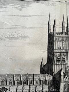 Copper Engraving of The South Prospect of the Cathedral of St. Peter's Glocester 1724 by Johannes Kip (1653-1722). 35 x 26"