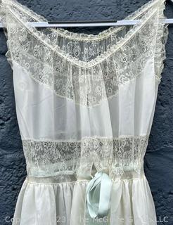 White Lace Slip Nightgown with Blue Ribbon by Iris. 