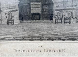 Framed Under Glass Copper Engraving of The Radcliffe Library by Joseph Skelton After Charles Wild (1781-1835).  26" x 30"