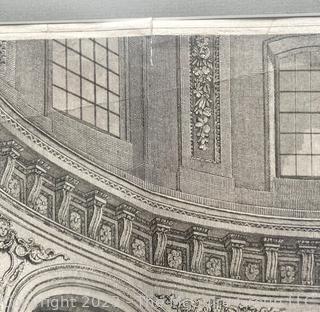 Framed Under Glass Copper Engraving of The Radcliffe Library by Joseph Skelton After Charles Wild (1781-1835).  26" x 30"