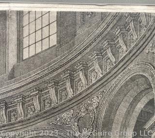 Framed Under Glass Copper Engraving of The Radcliffe Library by Joseph Skelton After Charles Wild (1781-1835).  26" x 30"