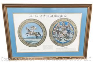 "The Great Seal of Maryland" Framed Under Glass 26 x 38"