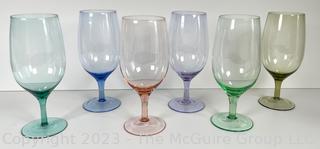 Six (6) Crystal Stemmed Glassware in Various Colors. 8"T