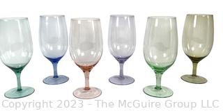 Six (6) Crystal Stemmed Glassware in Various Colors. 8"T