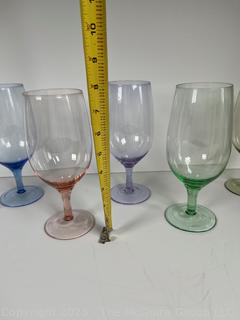 Six (6) Crystal Stemmed Glassware in Various Colors. 8"T