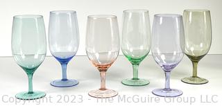 Six (6) Crystal Stemmed Glassware in Various Colors. 8"T