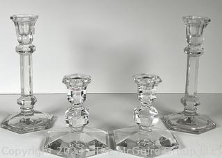 Four (4) Clear Crystal Candlesticks, Two Made by St. Lambert. Tall Candlesticks are 9"T